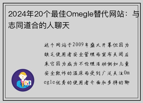 2024年20个最佳Omegle替代网站：与志同道合的人聊天